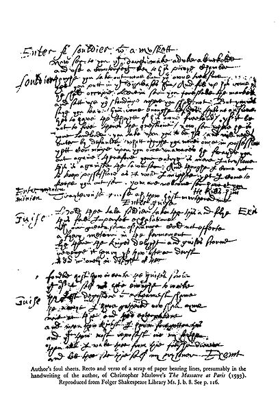 Shakespeare-Marlowe's handwriting Massacre of Paris